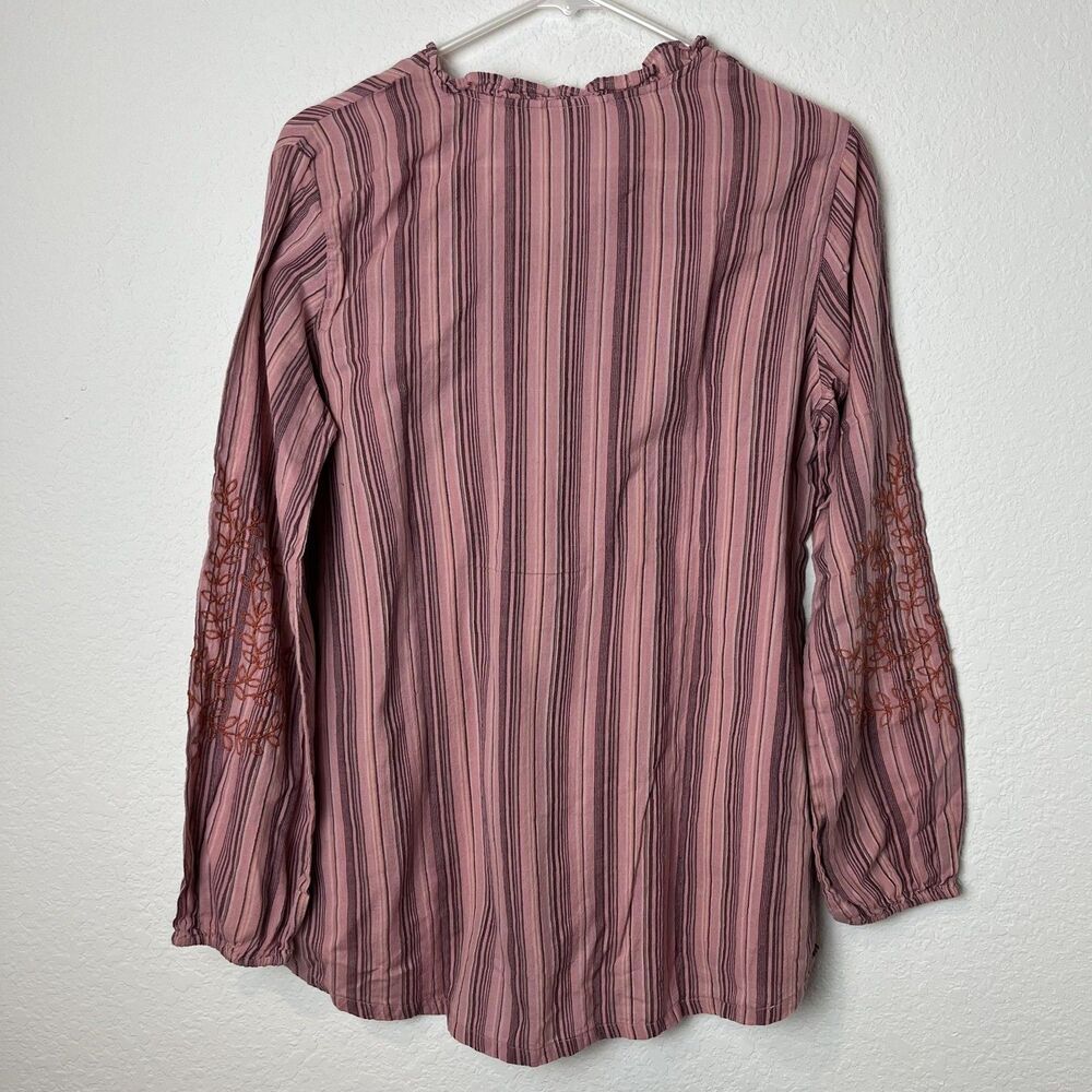 LOGO Lori Goldstein Shirt Womens Small Pink Striped Embroidered Boho Tunic Top​ - Picture 5 of 7